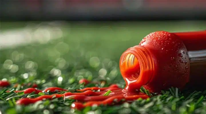 Gazon synthétique pour hôtels et restaurants 4 Tache de gras, ketchup sur du gazon synthétique