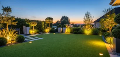 Illustration : Comment intégrer un éclairage de jardin avec du gazon synthétique ? Conseils et solutions