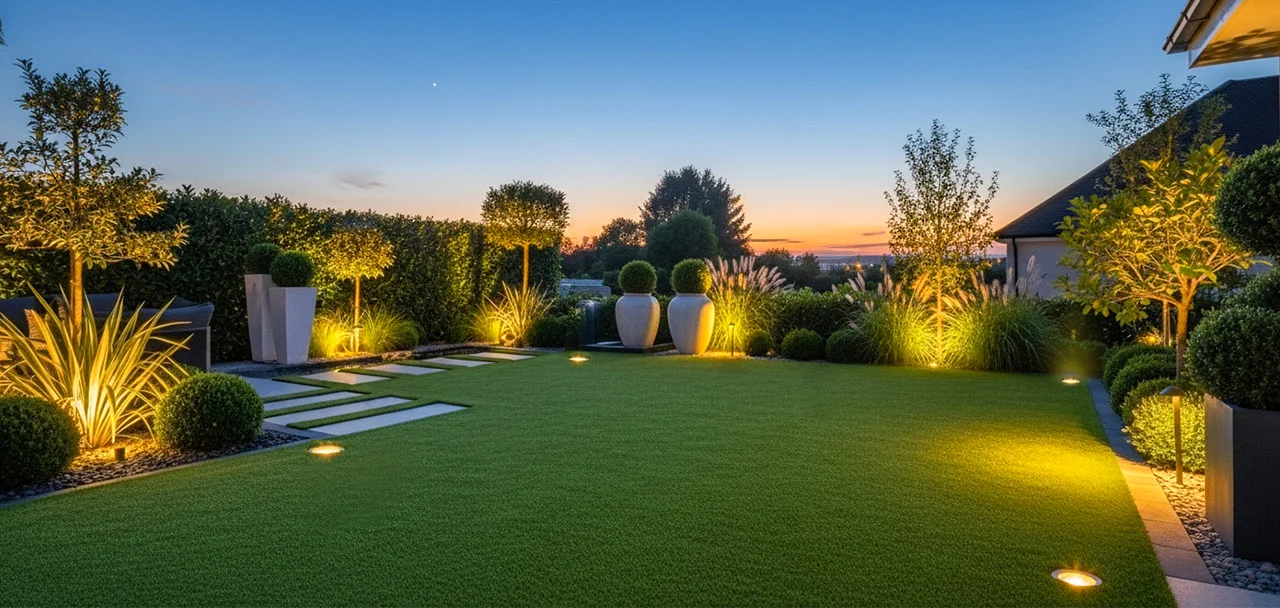 Illustration de l'article : Comment intégrer un éclairage de jardin avec du gazon synthétique ? Conseils et solutions